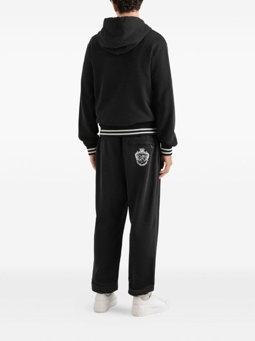 Dolce & Gabbana Black Pullover Striped Ribbing Hoodie