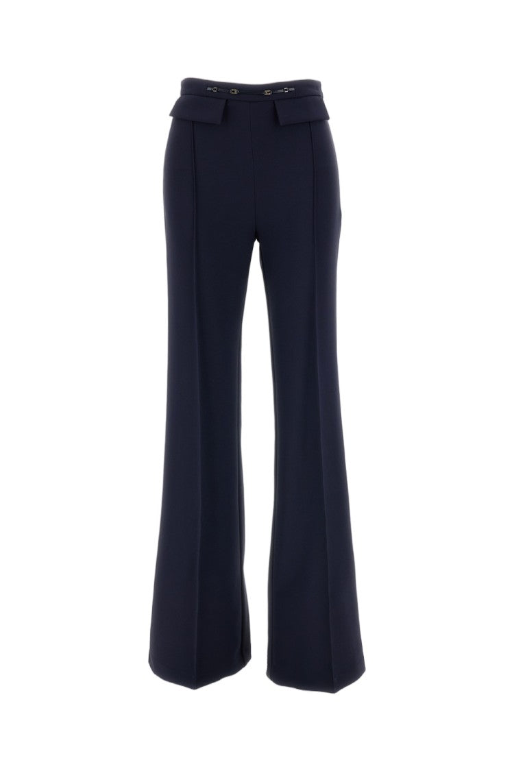 Elisabetta Franchi Blue Crepe Stretch Flared Pants