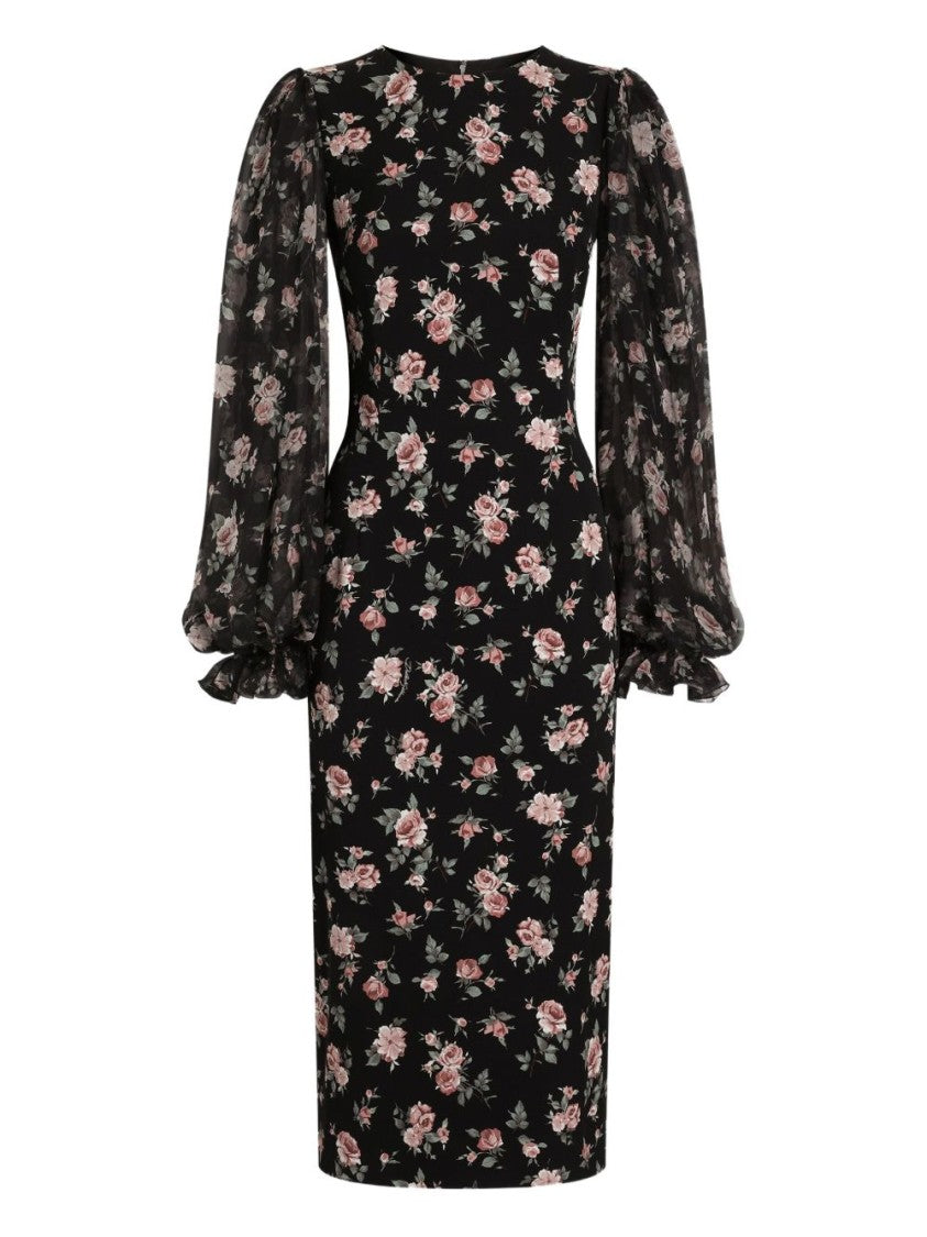 Dolce & Gabbana Silk Blend Midi Dress With Romantic Floral Print