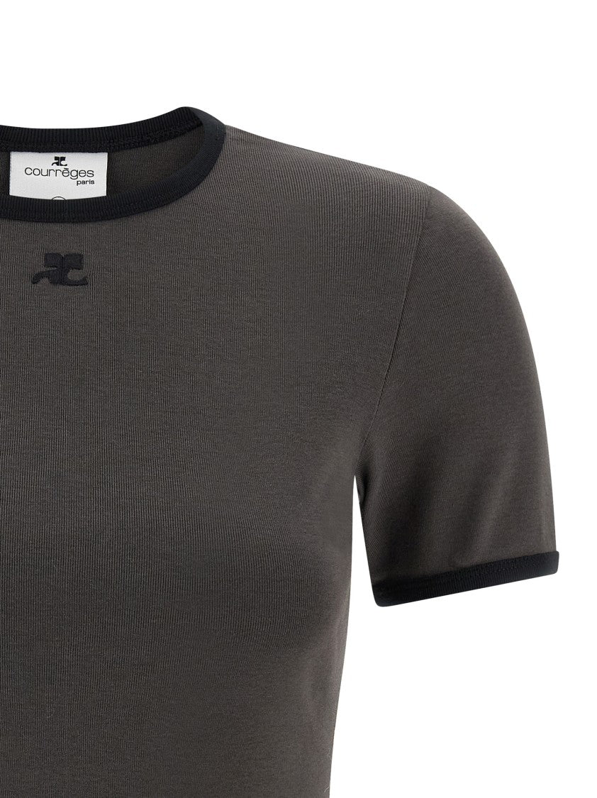 Courrèges Fitted Cotton T-Shirt With Contrast Detailing And Crew Neckline