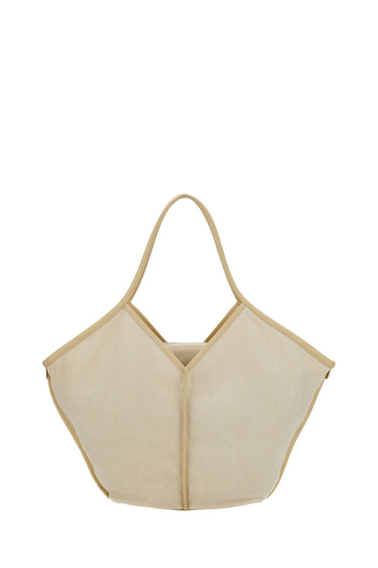 Hereu Cream White Linen Tote Bag With Leather Details