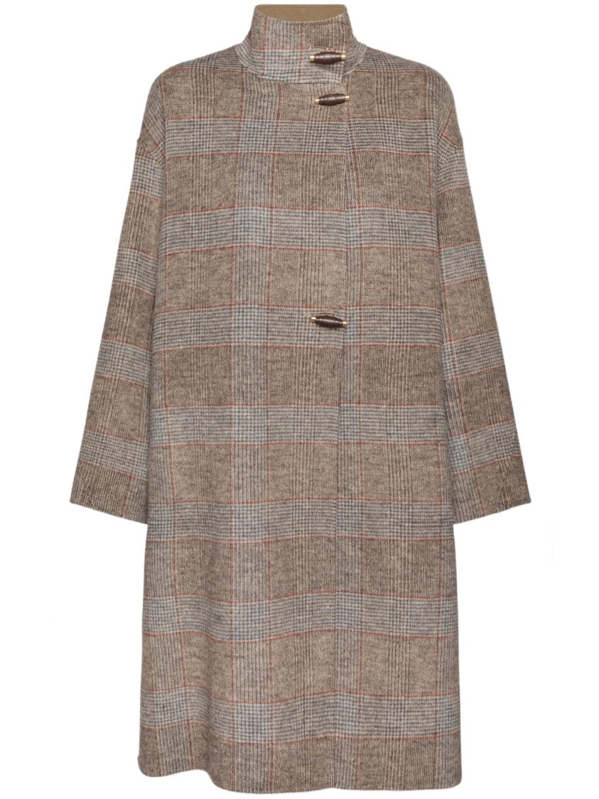 Elena Miro` Loose Boxy High Collar Toggle Wool-Blend Coat