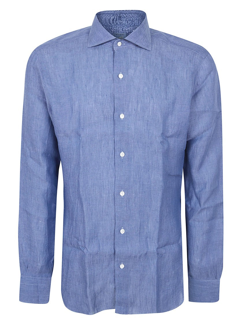 Barba Long Sleeve Blue Linen Shirt