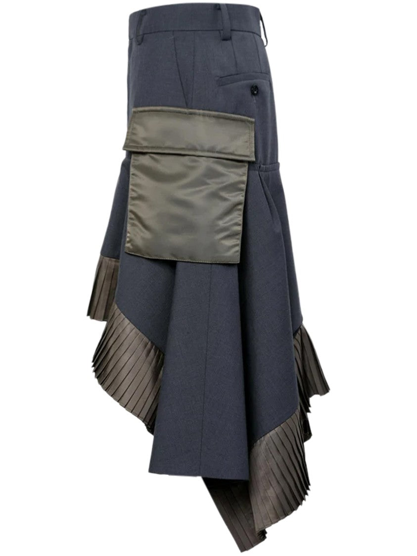 Sacai Asymmetrical Hem Midi Skirt With Pleated Detailing