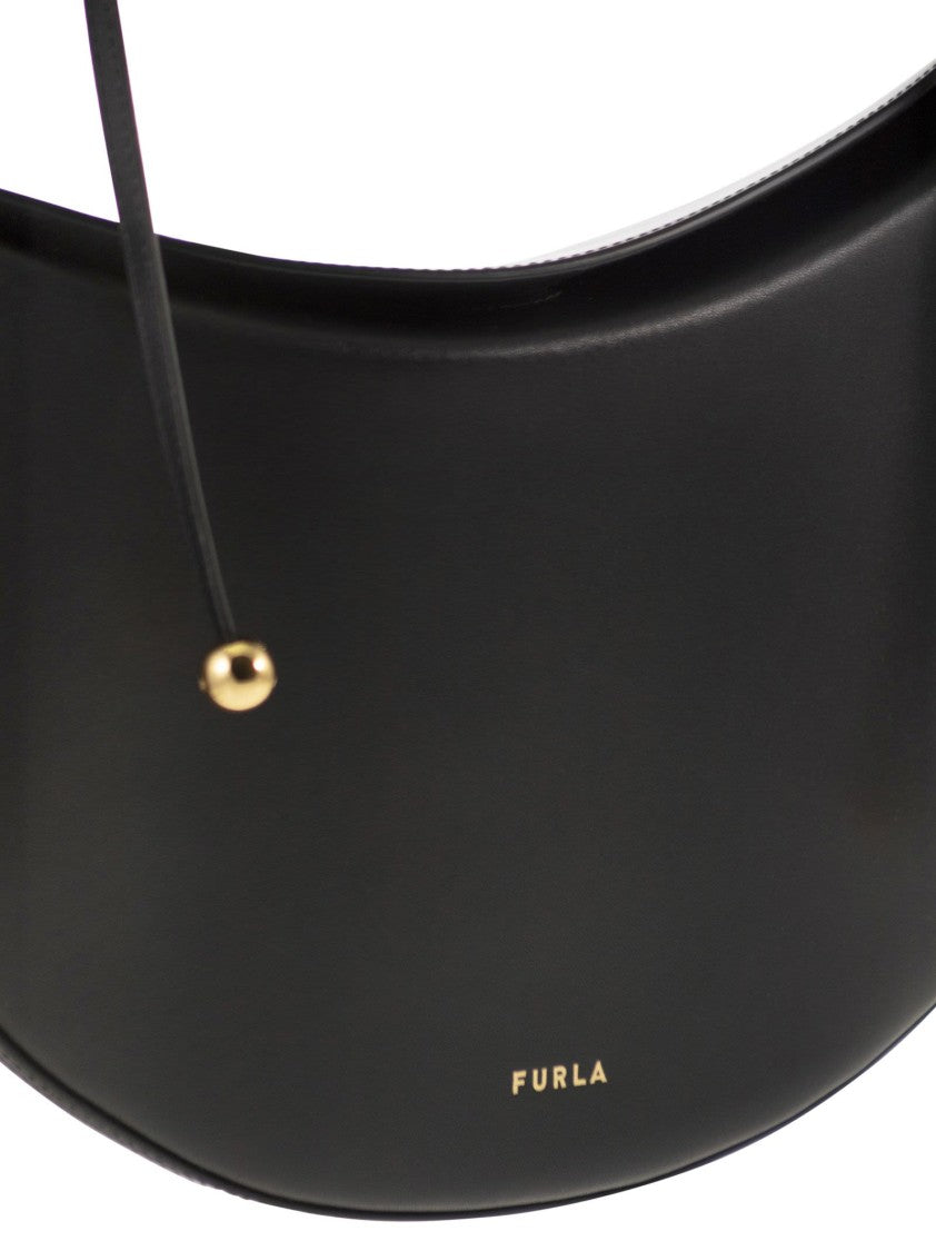 Furla Saddle-Shape Calfskin Moonstone Shoulder Bag