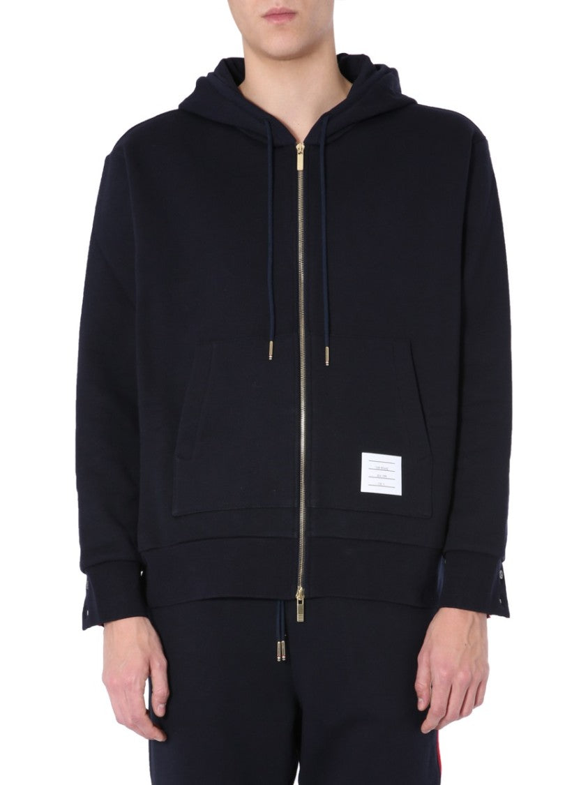 Thom Browne Classic Black Zip-Up Hoodie With Contrasting Details