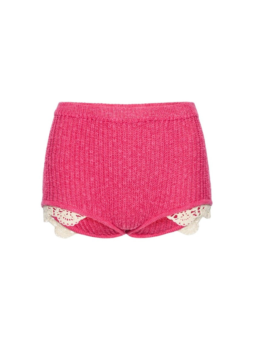 Magda Butrym Mini-Length Knit Shorts With Lace Crochet Hem