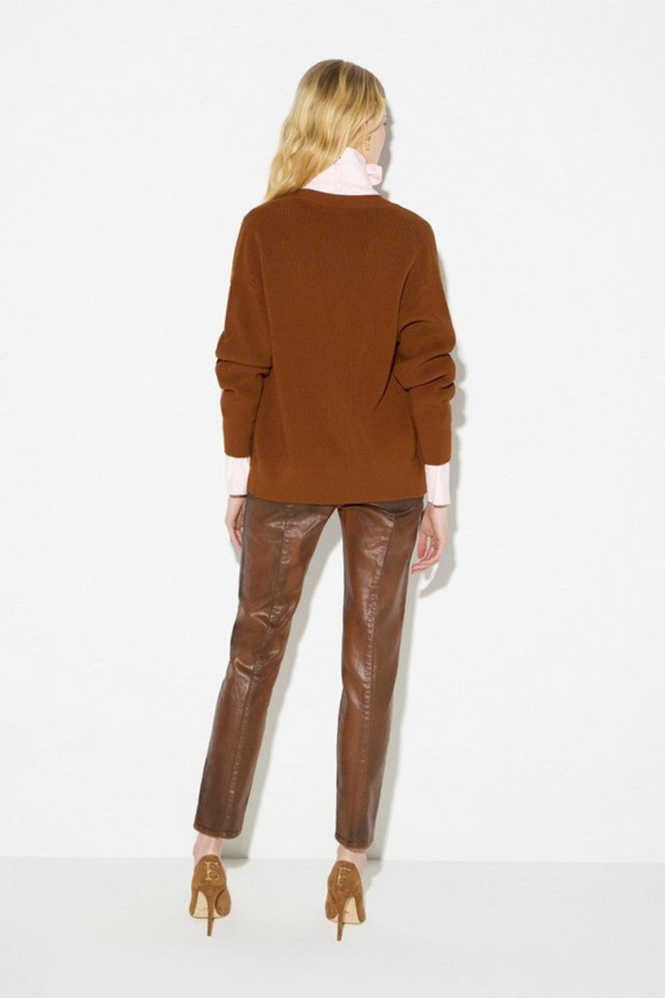 Elisabetta Franchi Brown Viscose-Blend Ribbed Cardigan