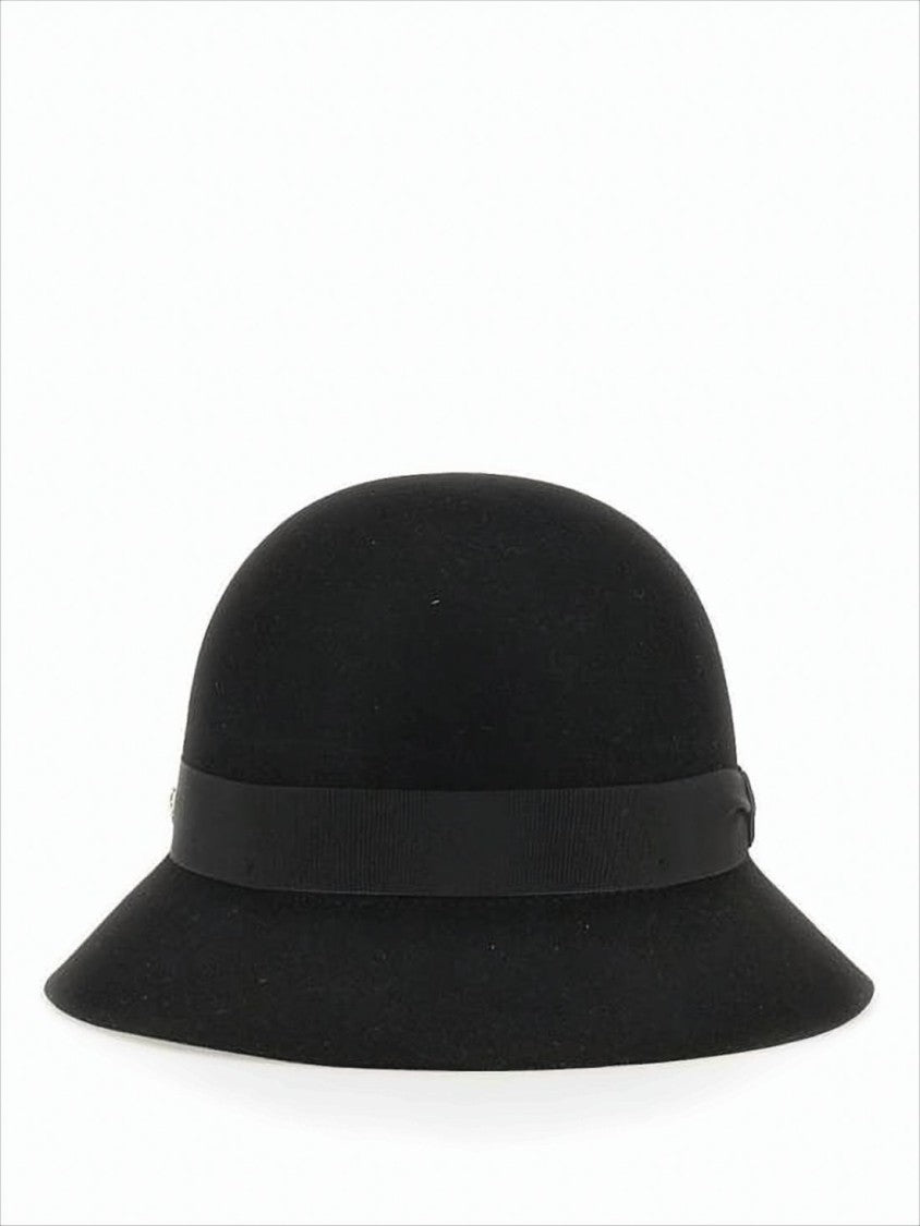 Helen Kaminski Cloche Hat In Black Merino Wool With Grosgrain Ribbon