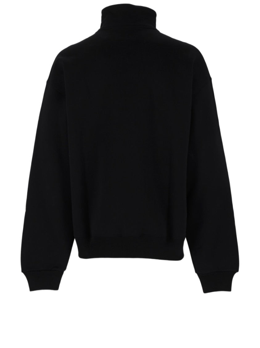 Jacquemus Half-Zip Black Logo Patch Cotton Sweatshirt