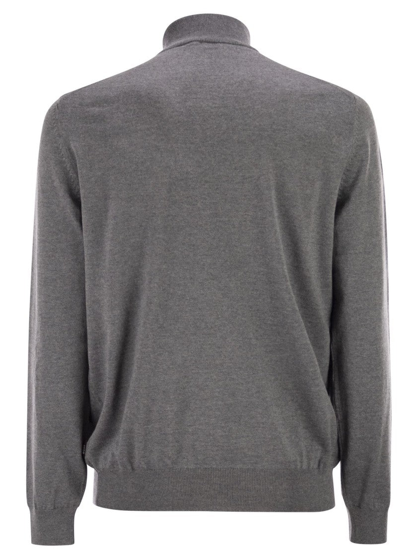 Boss Virgin Wool Jumper With Zip Collar