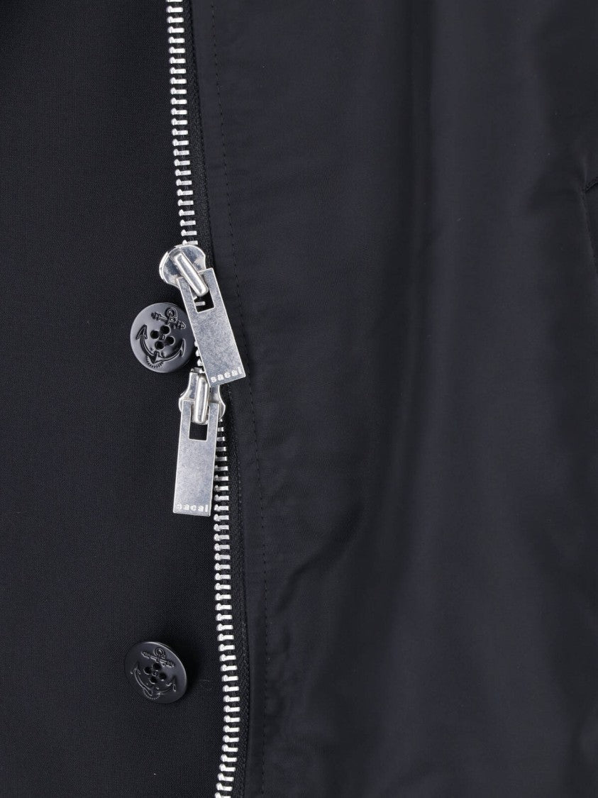 Sacai Layered Black Nylon Twill Vest With Double Breasted Design