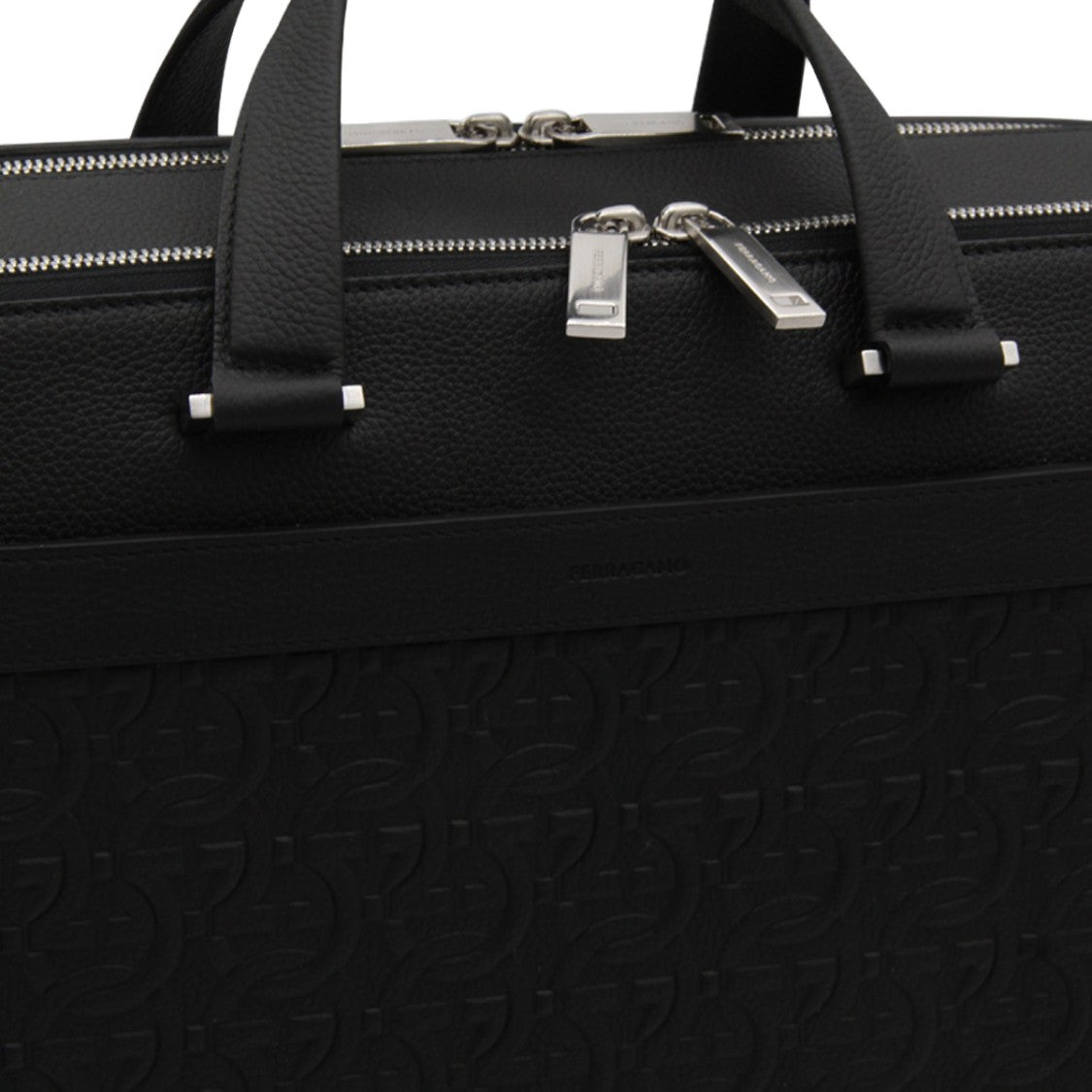 Ferragamo Black Briefcase-Style Bag With Subtle Embossed Pattern