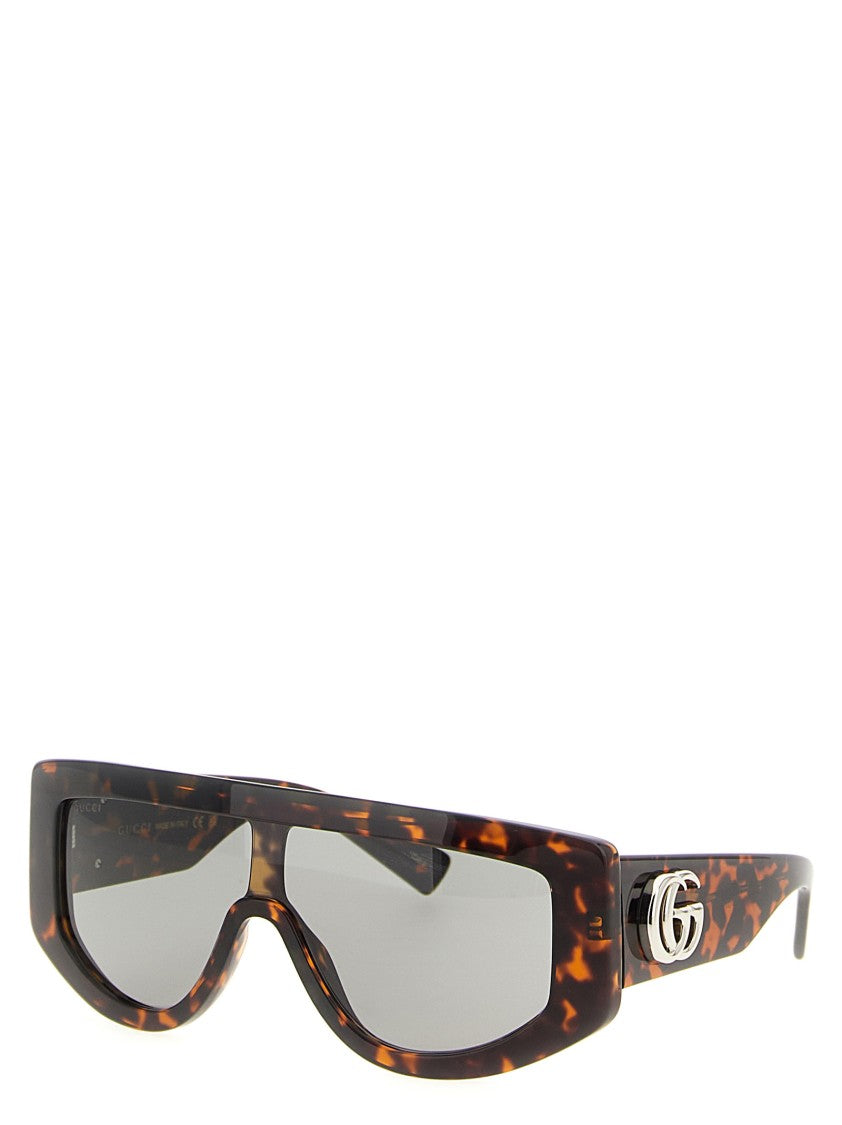Gucci Tortoiseshell Acetate Rectangular Sunglasses With Metallic Logo