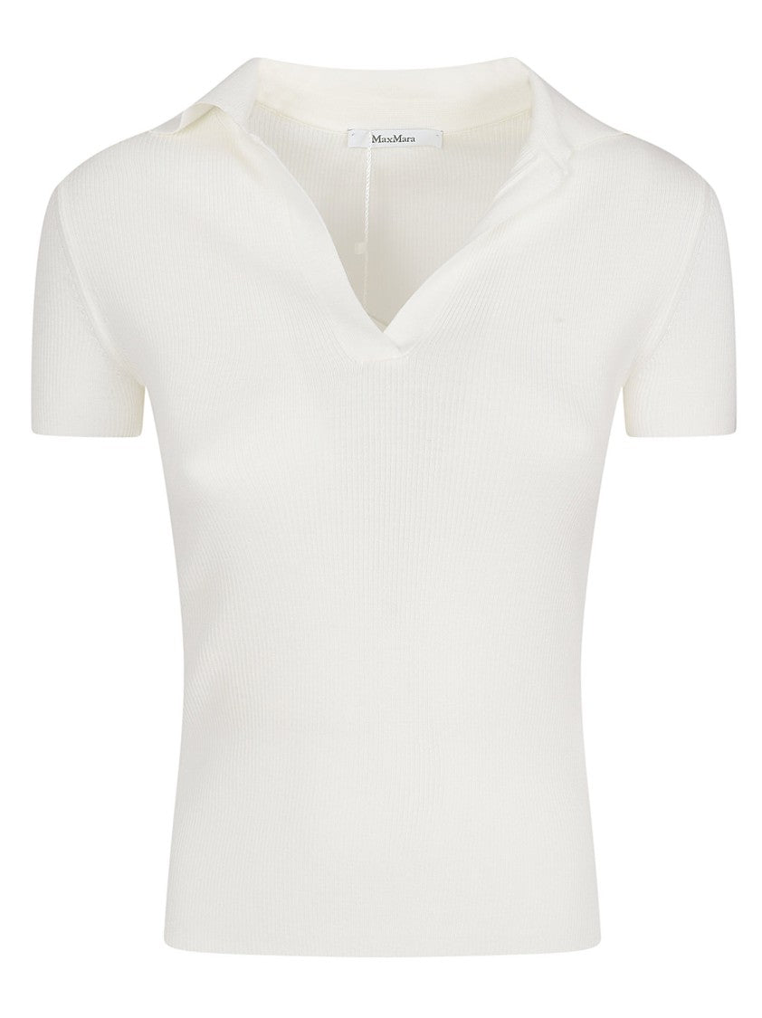 Max Mara Short-Sleeved Ribbed Knit Top With Subtle V-Neckline