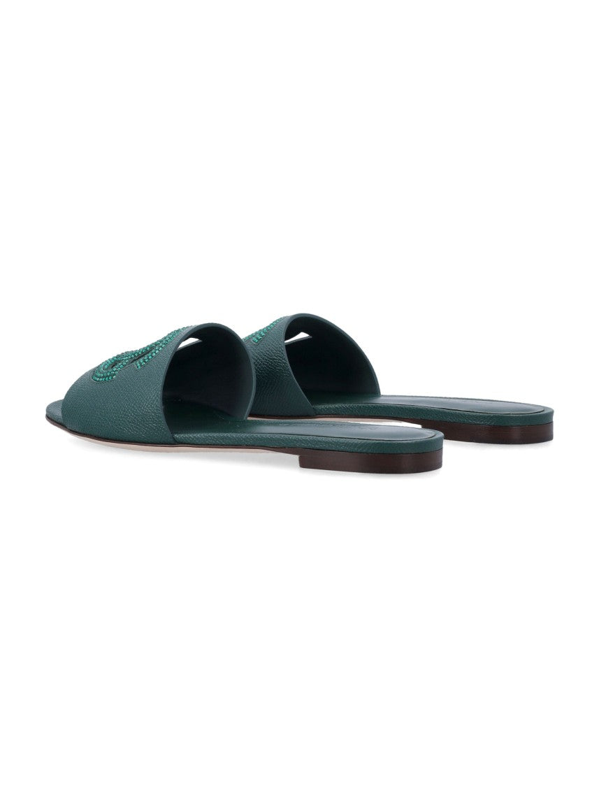Dolce & Gabbana Dauphine Calf Leather Crystal Slides