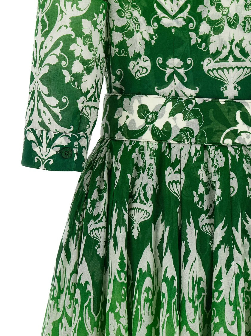 Samantha Sung All-Over Print Cotton Muslin Midi Dress With Removable Pockets And Belt