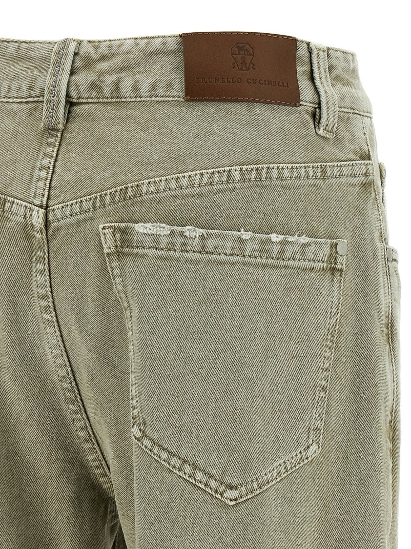 Brunello Cucinelli Garment-Dyed Cotton Wide Leg Jeans