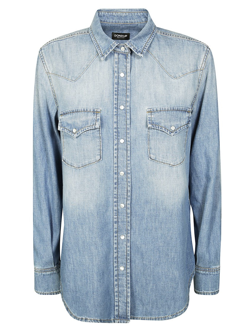 Dondup Light Wash Denim Shirt With Button-Down Front
