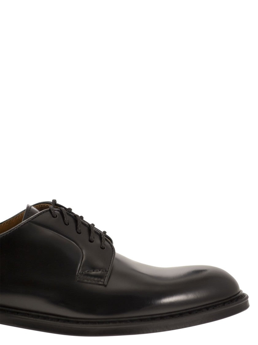 Doucal's Black Calfskin Derby Shoes With 5-Hole Lace-Up Design