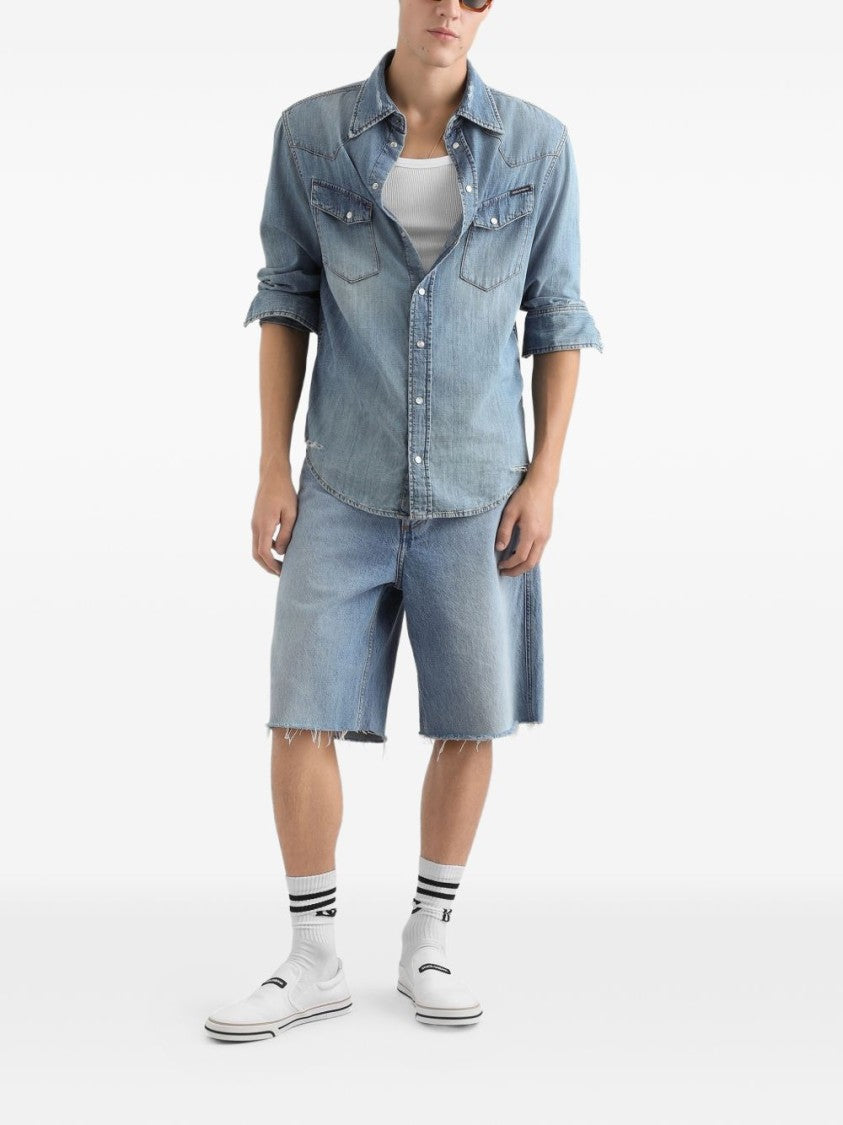 Dolce & Gabbana Indigo Denim Shirt With Classic Collar