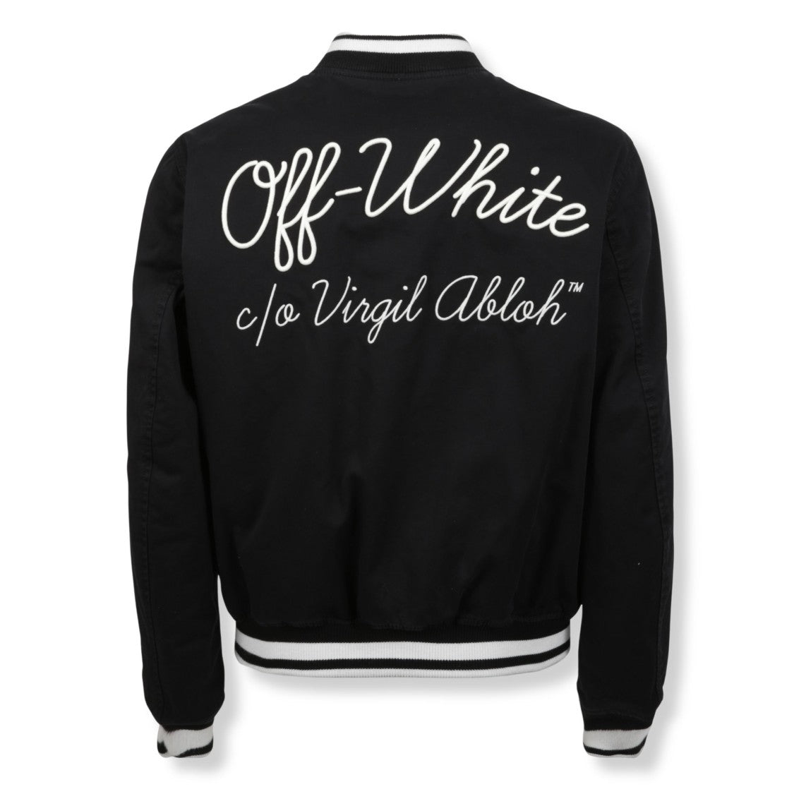 Off-White Oversized Black Varsity Jacket With Ribbed Accents