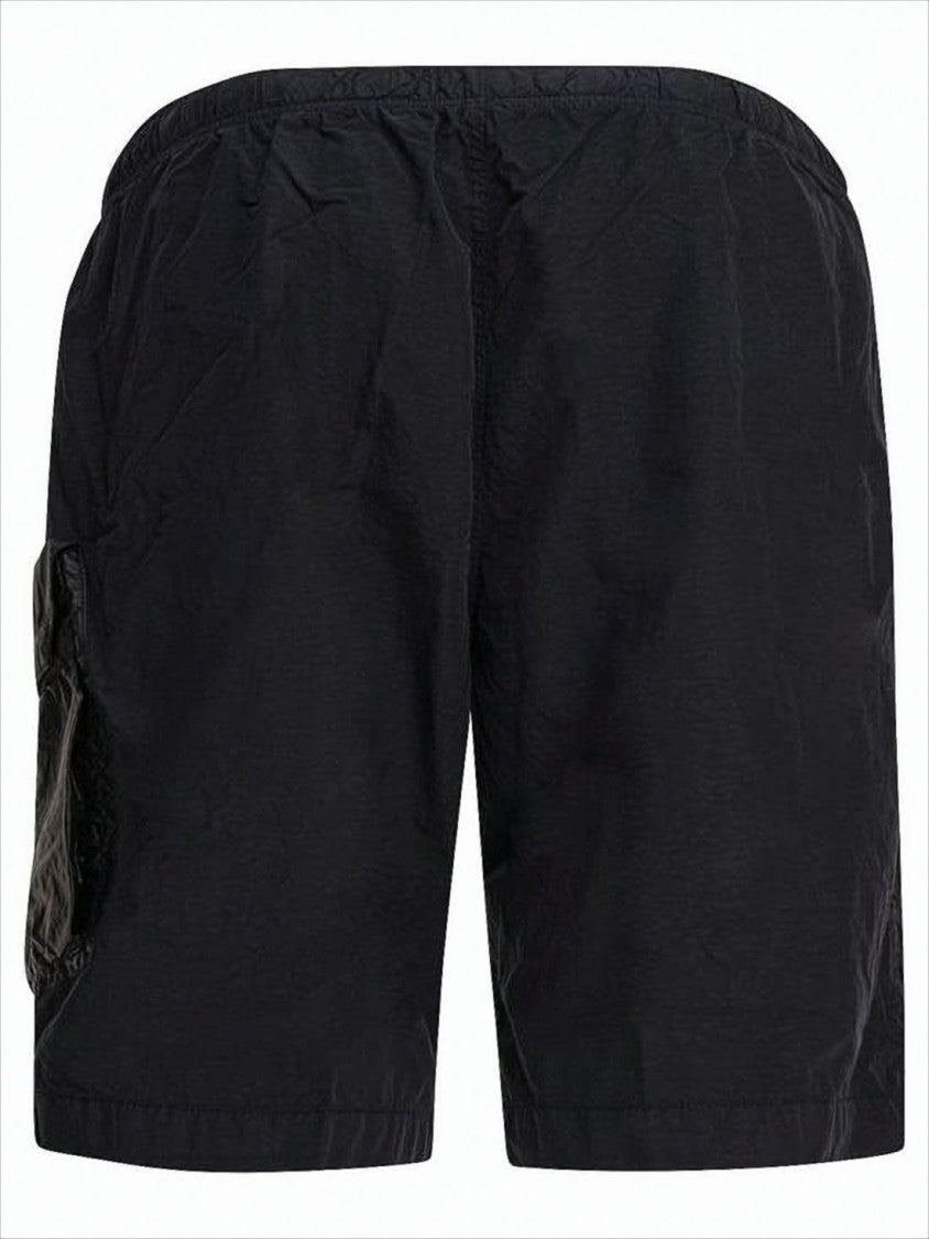 C.P. Company Black Minimalist Beach Shorts With Unique Lens Detail