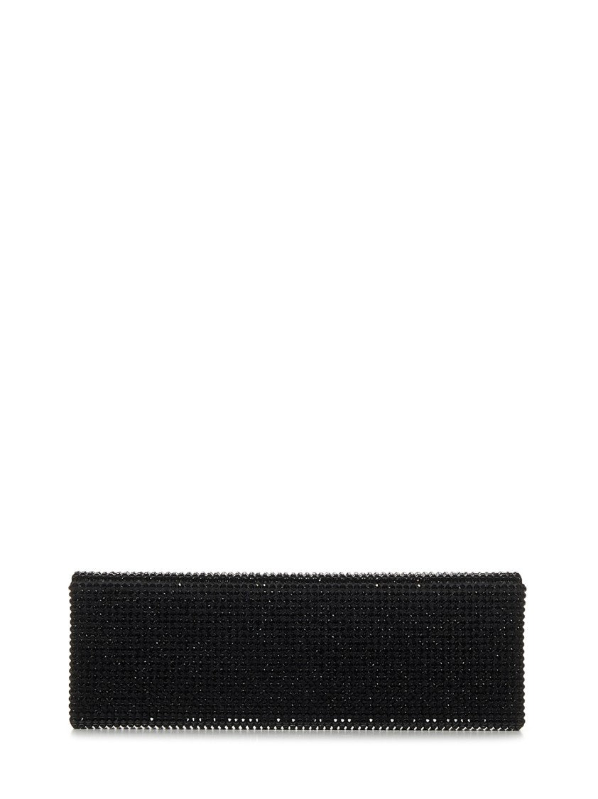 Amina Muaddi Black Silk Satin Clutch