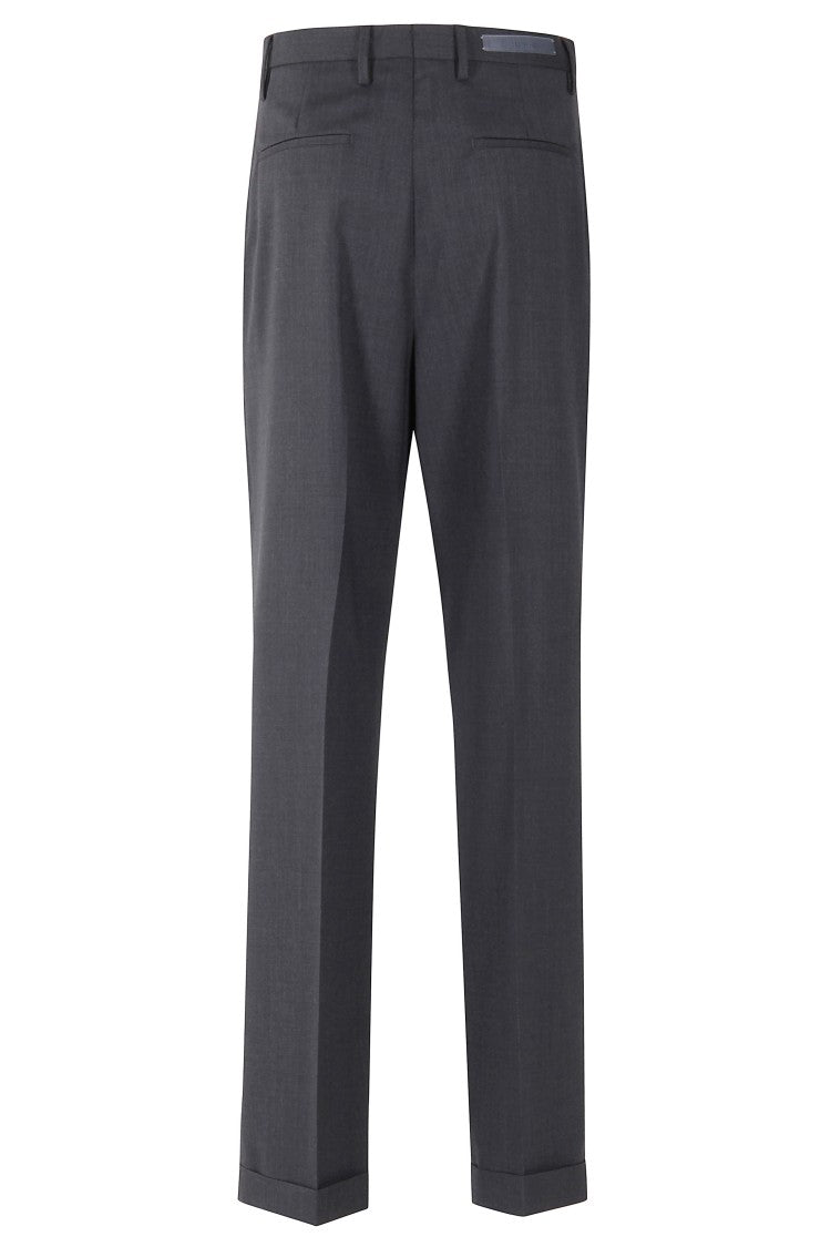 Briglia Gray Wool Straight-Leg Pants With Tailored Pleats
