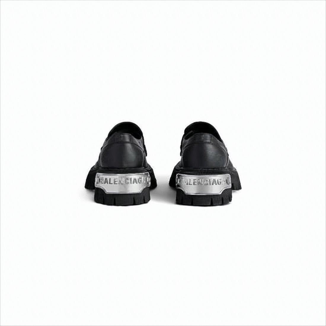 Balenciaga Chunky Black Leather Loafers With Rugged Rubber Sole