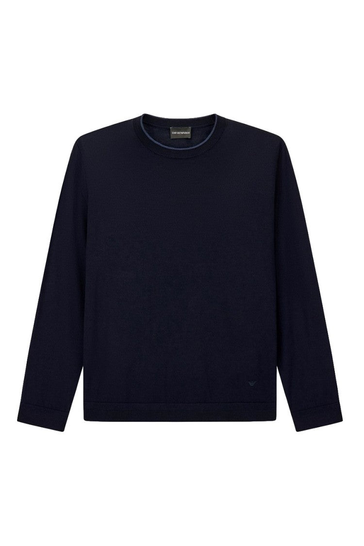 Emporio Armani Navy Tipped Crewneck Wool Sweater