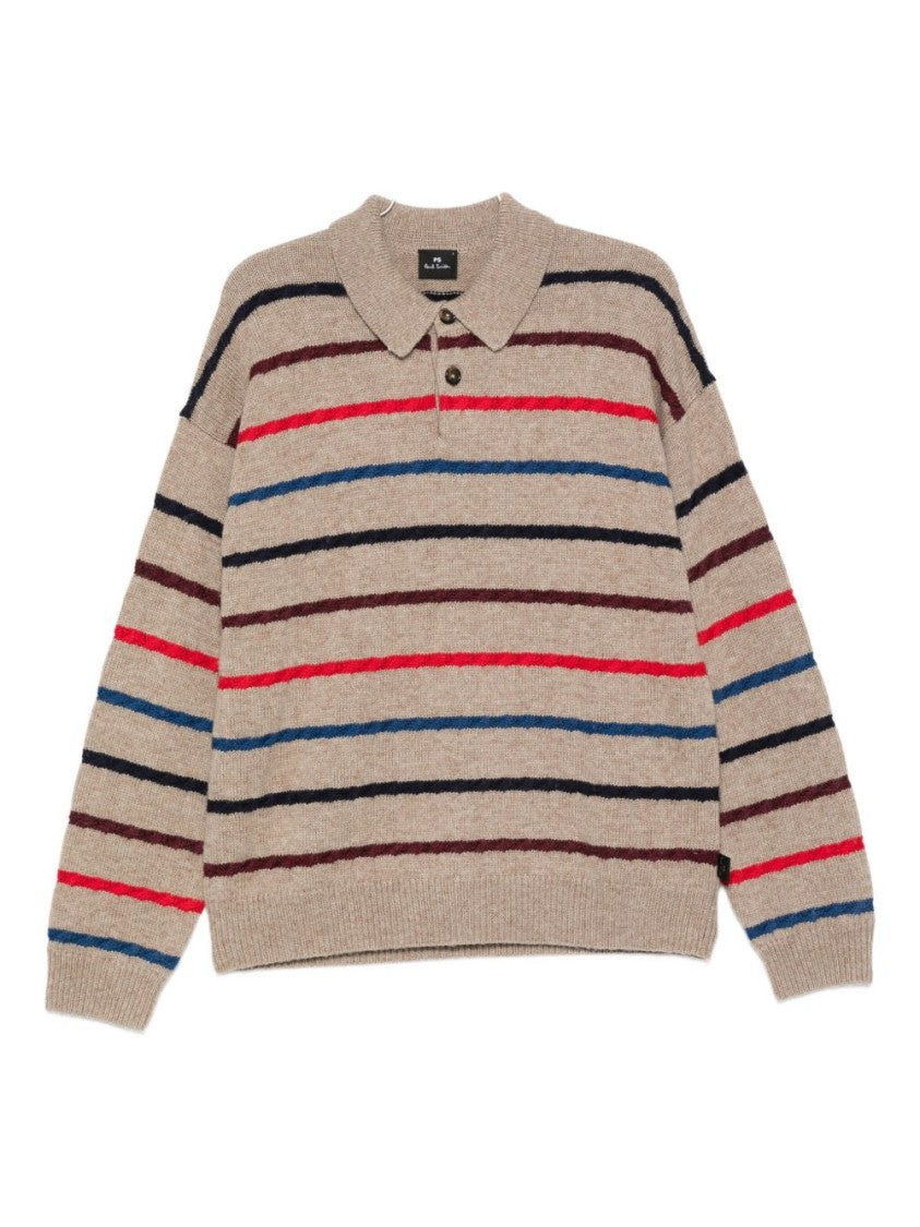 Paul Smith Beige Knit Sweater With Striped Design
