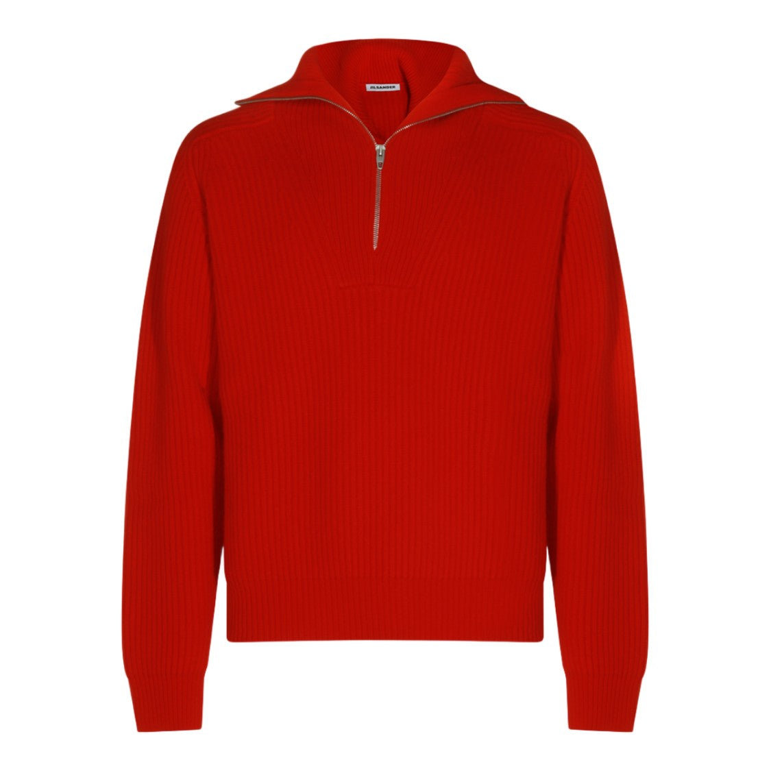 Jil Sander Half-Zip Ribbed Knit Sweater With Stand Collar