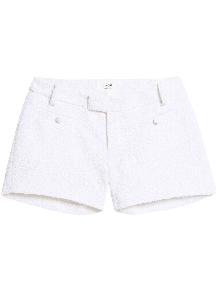 Ami Paris Textured Wool Mini Shorts With Front Pockets