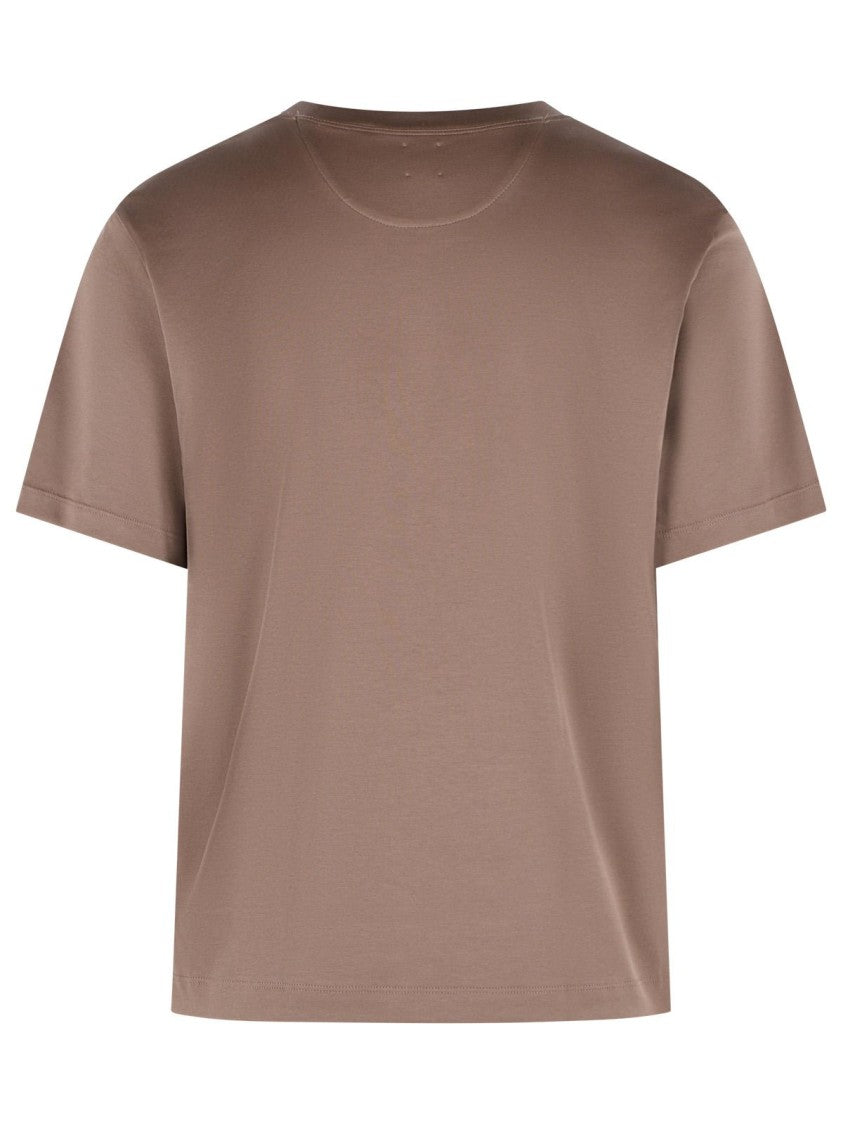 Eleventy Short-Sleeved Brown Cotton T-Shirt With Ribbed Neckline