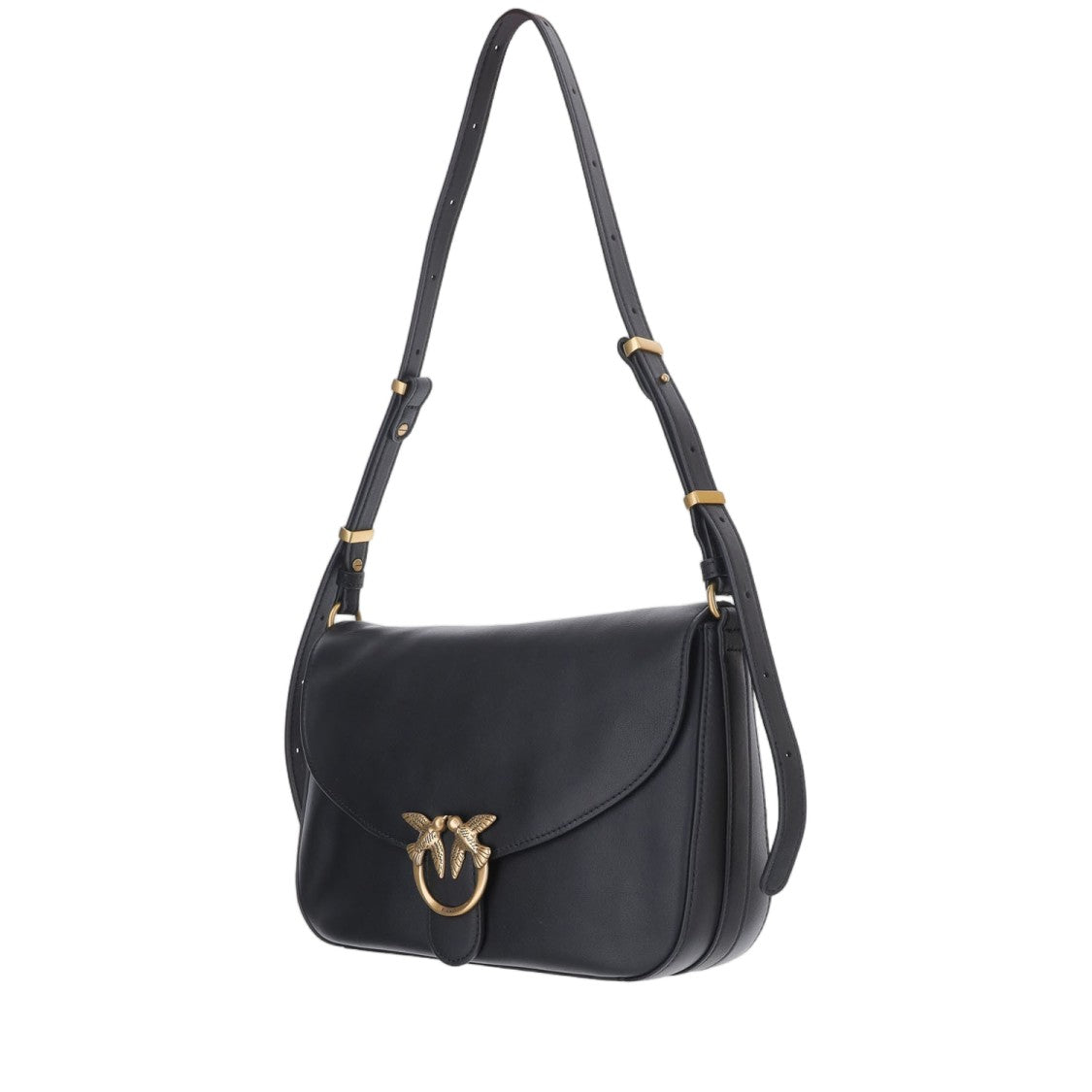 Pinko Black Rectangular Leather Bird Clasp Shoulder Bag