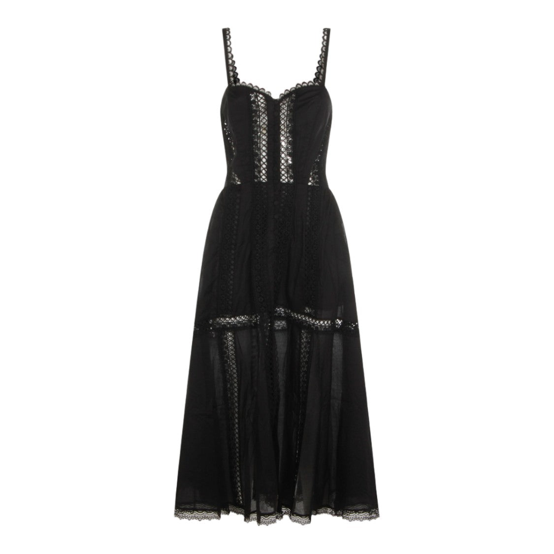 Charo Ruiz Ibiza Intricate Lace Midi Dress With Sheer Panels And Scalloped Edges