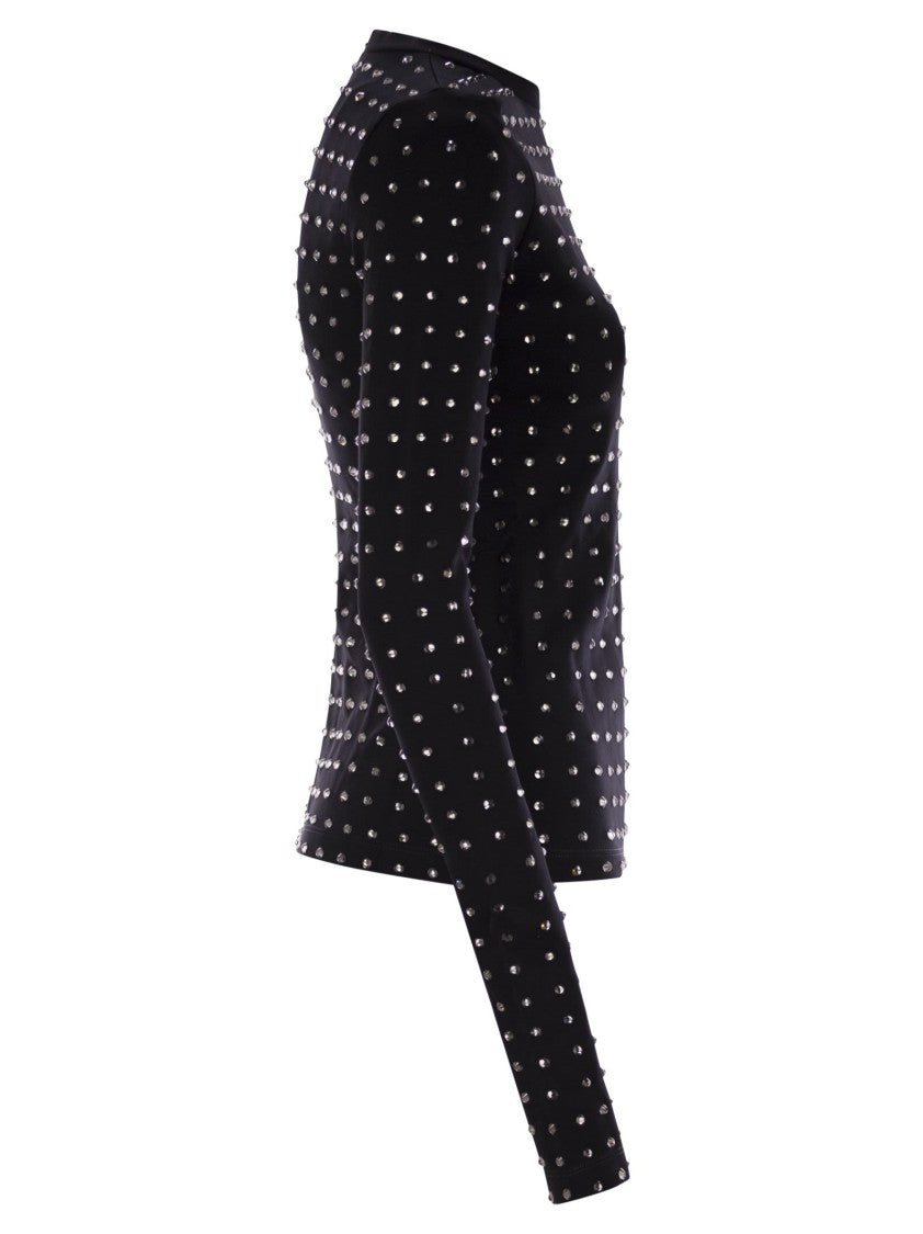 Sportmax Negus - Scuba Jersey T-Shirt With Rhinestones