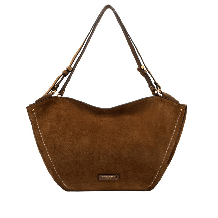 Gianni Chiarini Tulip-Shaped Suede Handbag With Metallic Accents