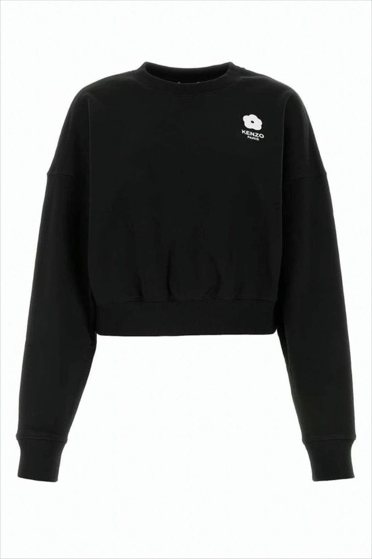 Kenzo Cropped Long-Sleeve Top With Floral Emblem And Gathered Hem