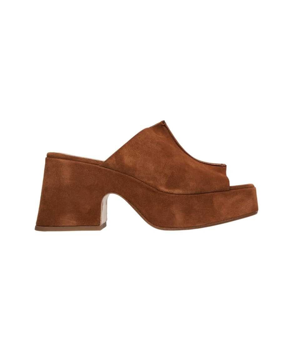 Curiosite Suede Sabots With Exquisite Top Stitching