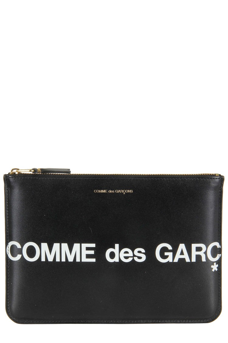 Comme Des Garçons Black Huge Logo Print Zip Leather Clutch