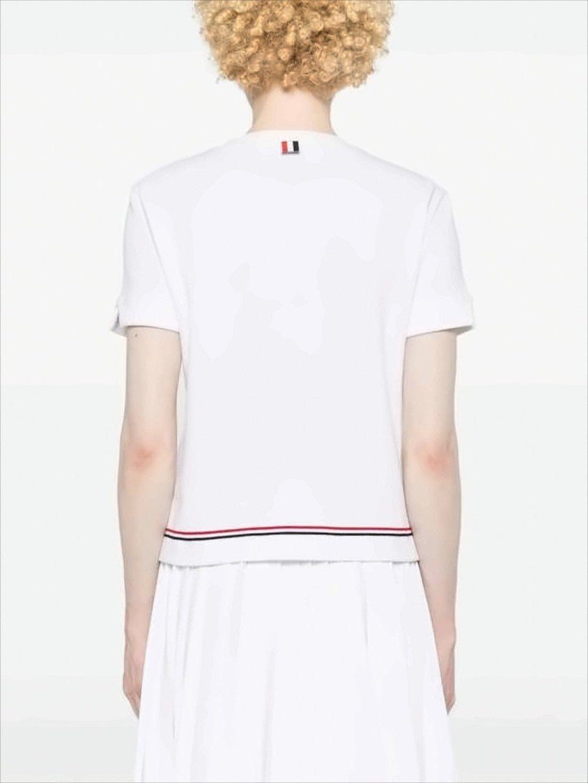 Thom Browne Cropped White Short-Sleeved Top With Striped Trim