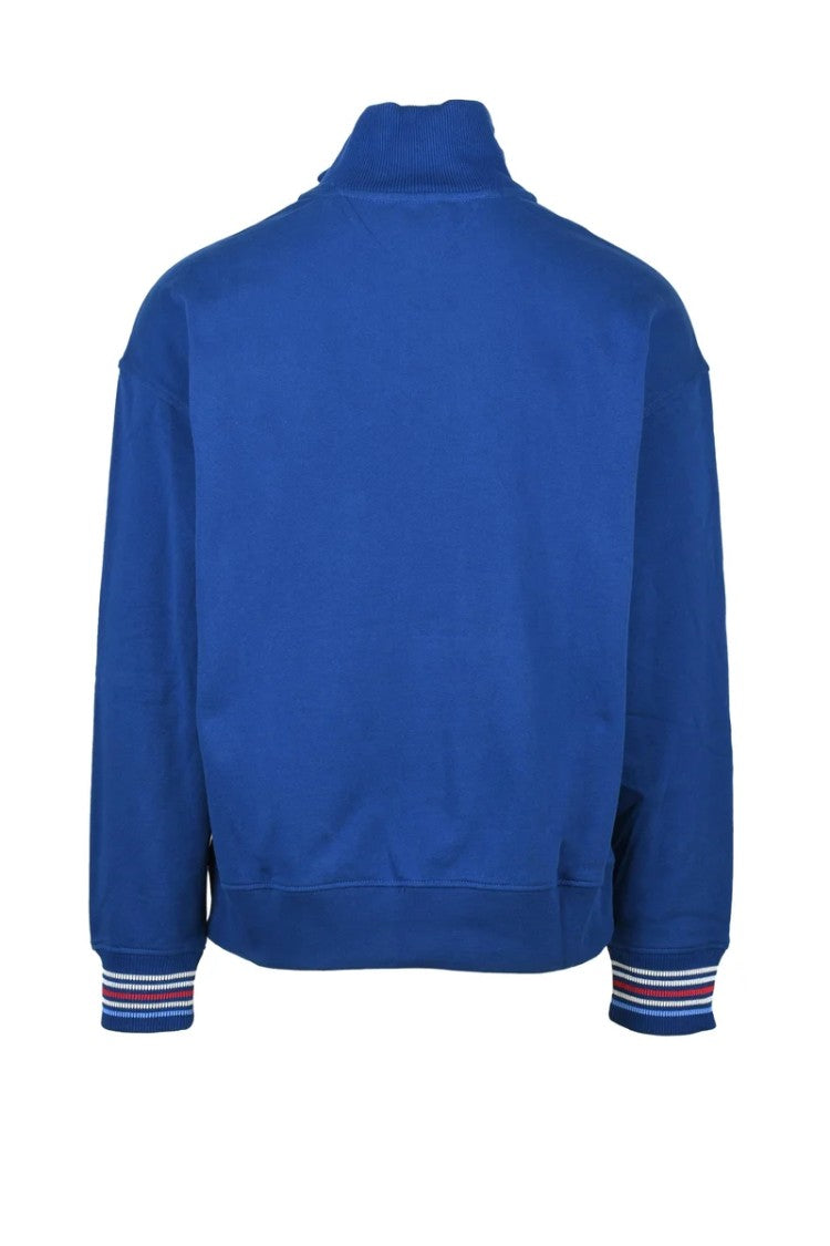 Tommy Hilfiger Royal Blue Cotton Zip Neck Sweatshirt