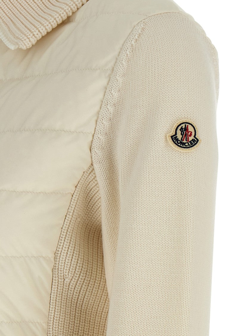 Moncler Two-Material Cardigan With Goose Down Padding And High Neck