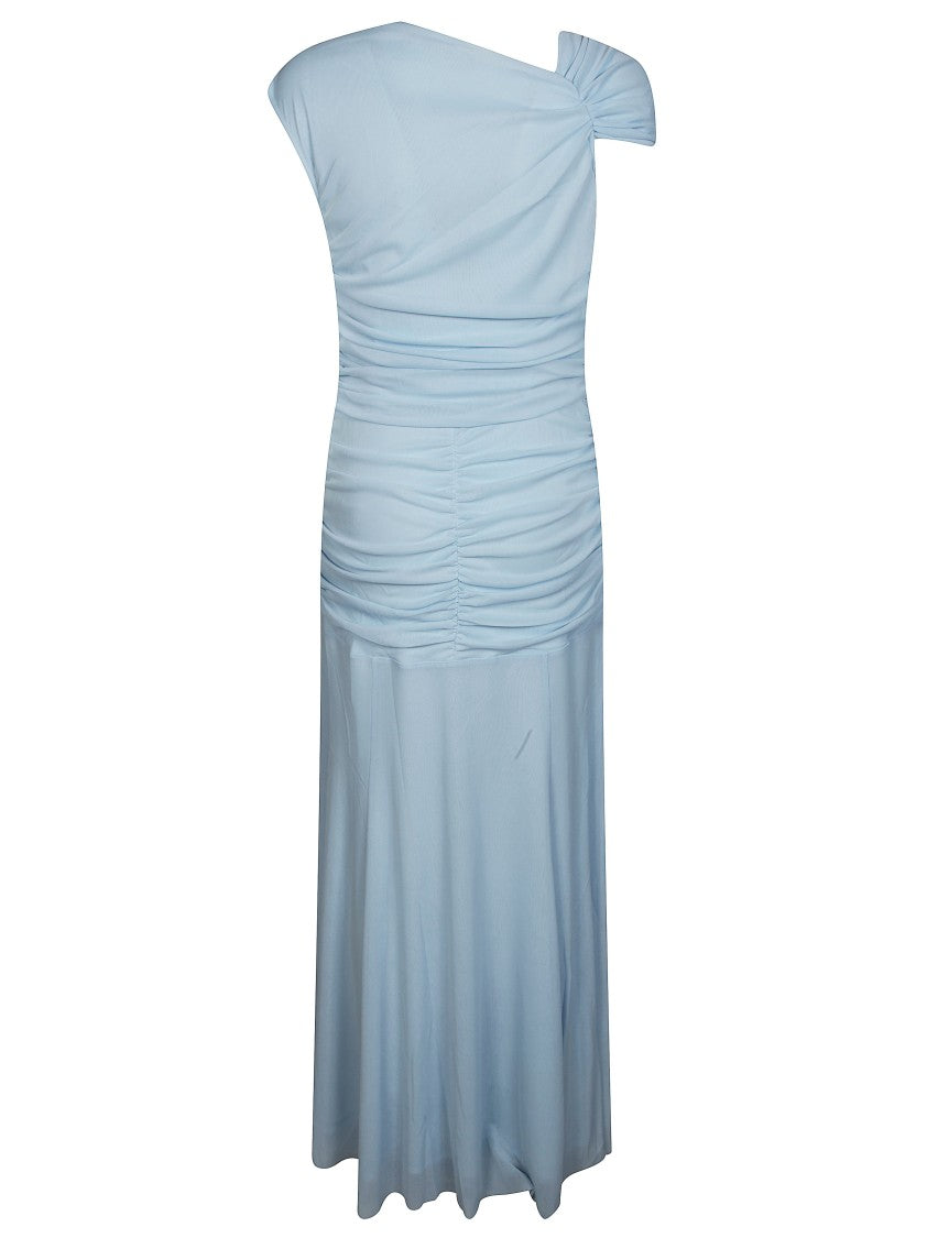 Rotate Blue Asymmetric Ruched Maxi Dress