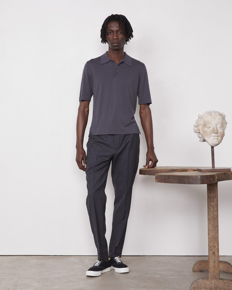 Officine Generale Short Sleeve Knitted Polo With Johnny Collar