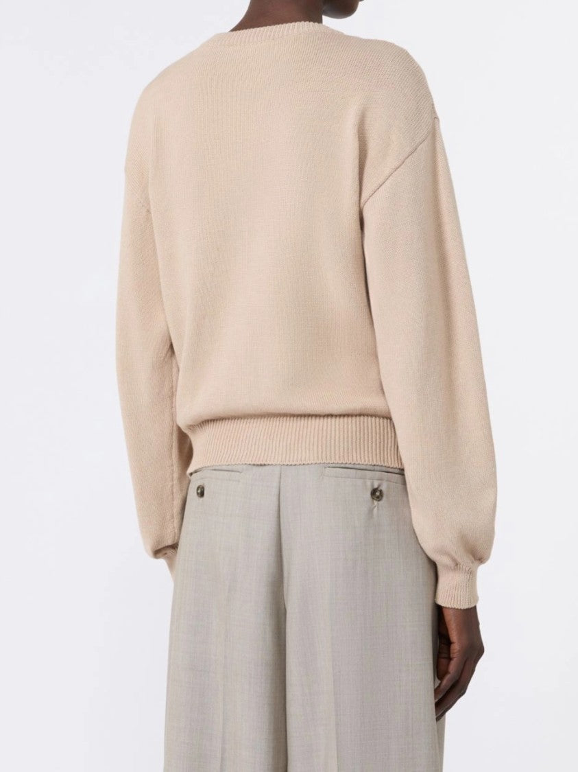 Weekend Beige Knit Cardigan With Floral Embroidery And Playful Dog Patch