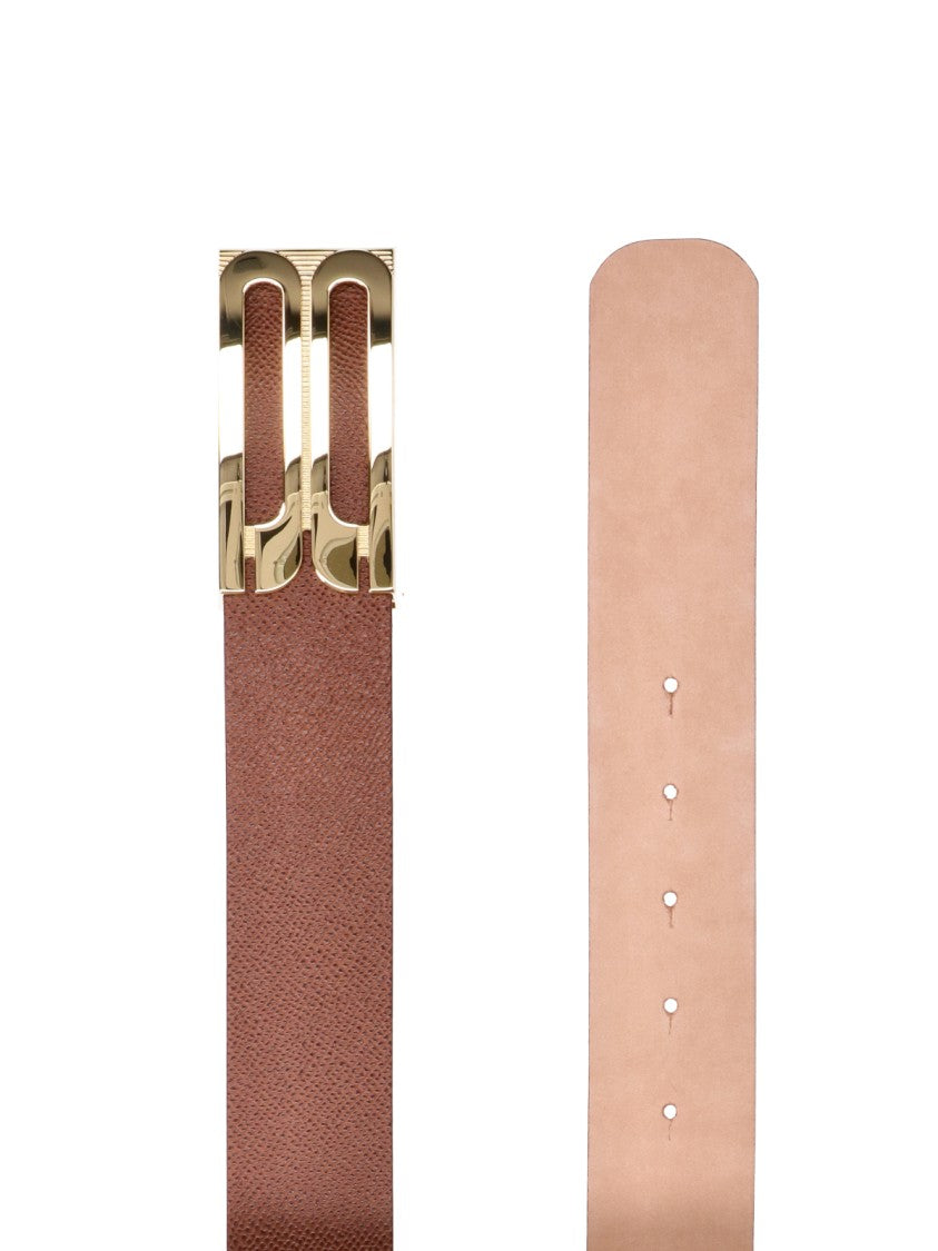Victoria Beckham Textured Brown Strap With Polished Gold-Tone Buckle Belt