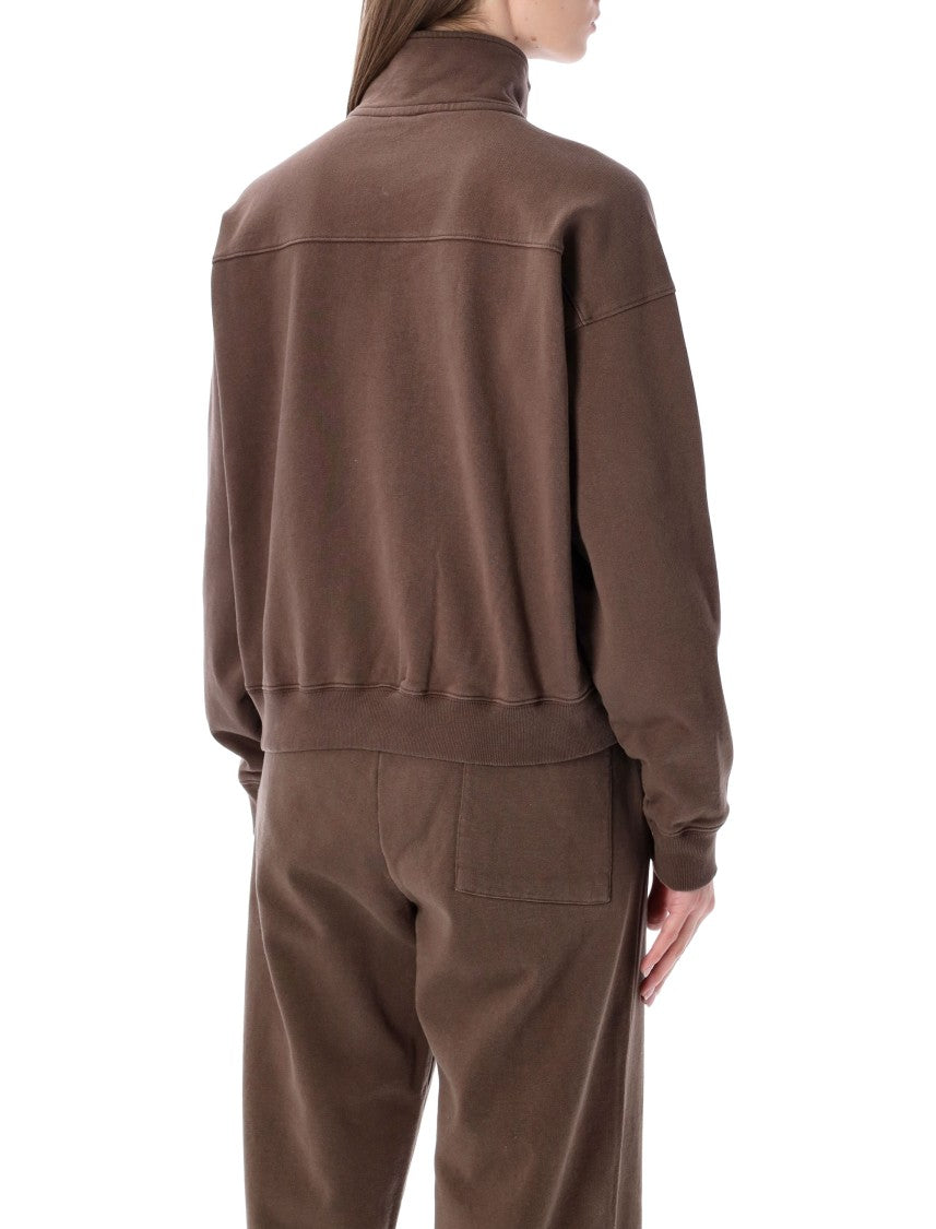 Sporty And Rich Crest Quarter-Zip Sweatshirt - Chocolate